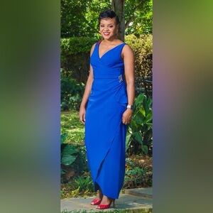 SLNY faux wrap dress in royal blue sz 18